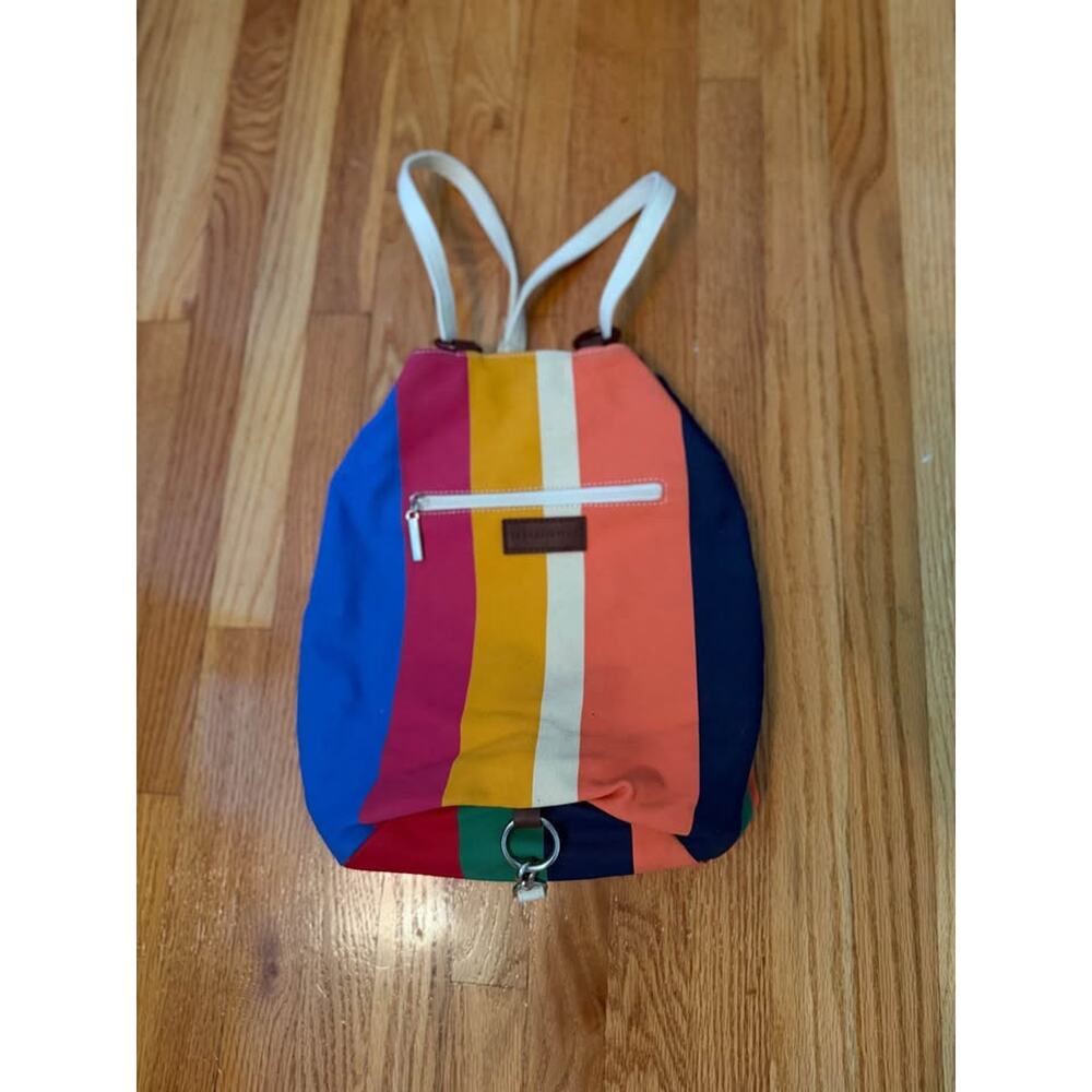 Striped multi color block beach bag backpack